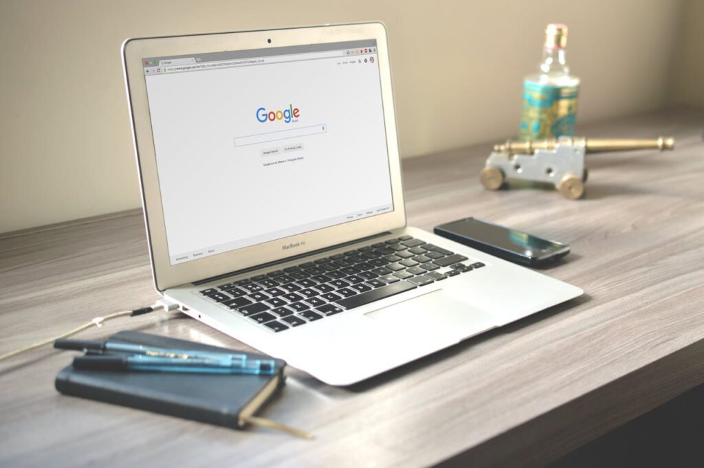 A picture of a laptop with Google website. This picture is used to illustrate how search is one of the most important yet underrated befits of software in manufacturing